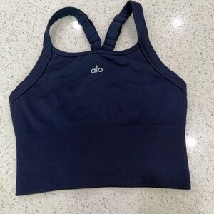 ALO Yoga Navy Blue Ribbed Crop Sports Bra